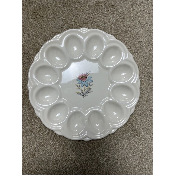 Vintage Steubenville Pottery Deviled Egg‎ Platter Easter MCM 9" - Picture 1 of 5